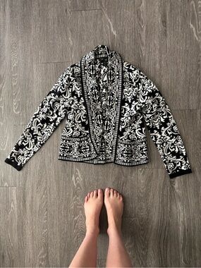 🫖 100% cotton Style & Co. Black and White Damask Shawl Collar Blazer